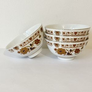 Vintage Royal Tatung Porcelain Asian Rice Bowls 4.5in Saucers Floral Brown Blue‎